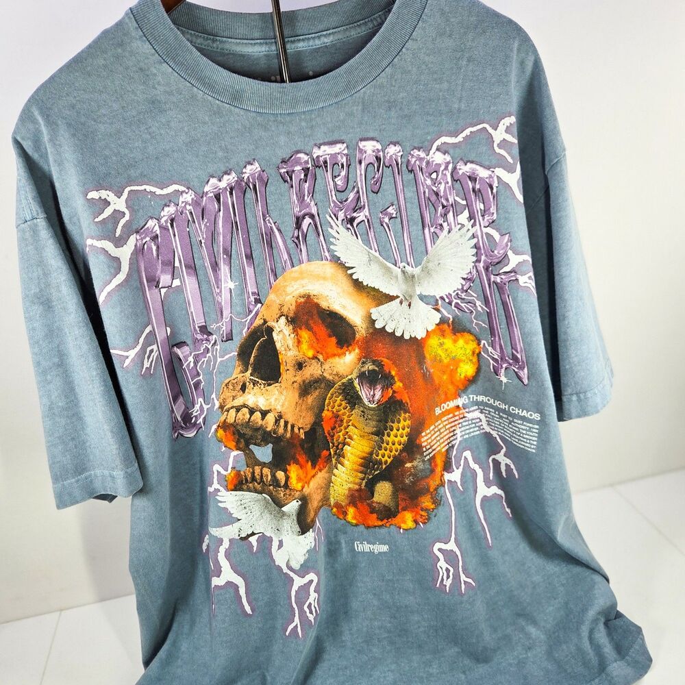 Civil Regime Blooming Through Chaos Skull Snake Graphic XL T-Shirt New